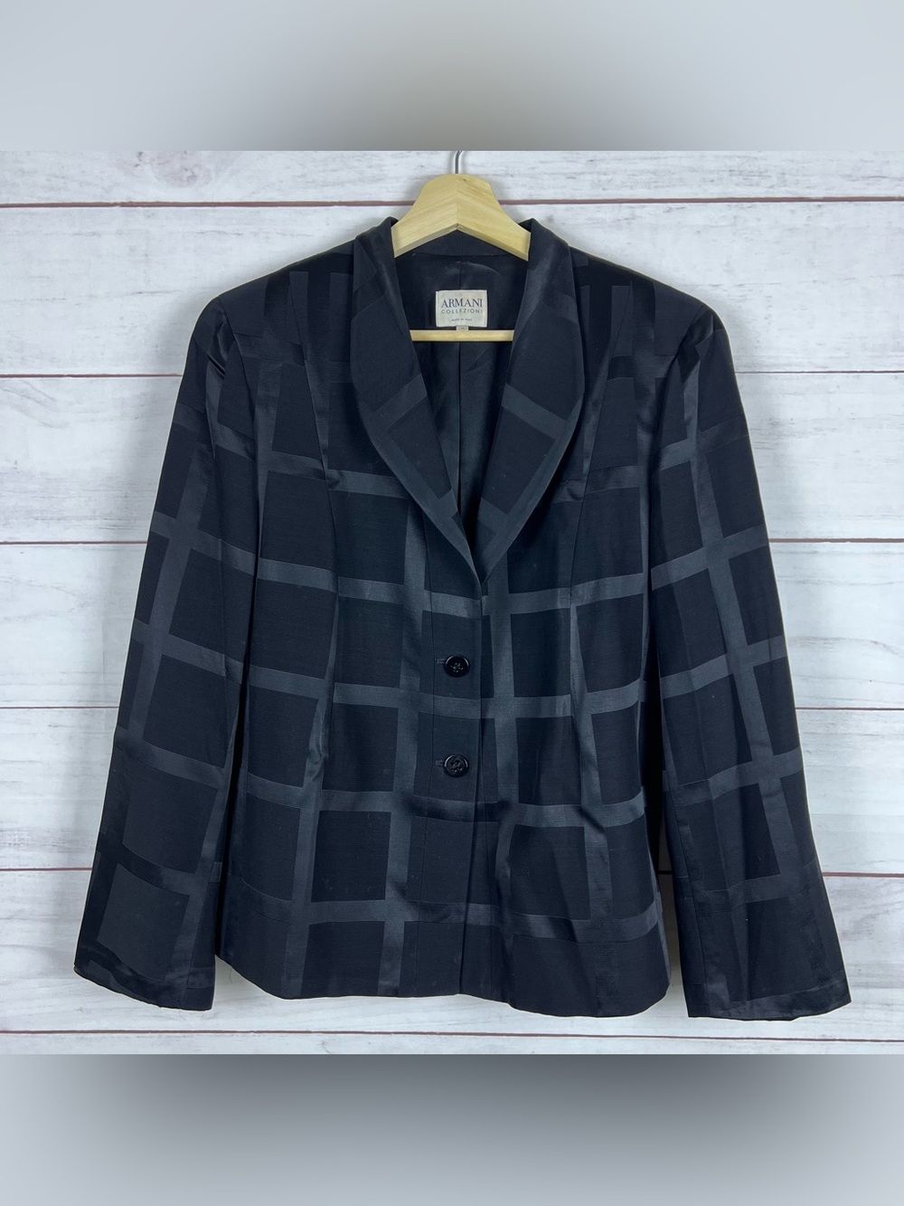 Armani Collezioni Blazer Plaid Black Size 10 Italy Made Womens Wool Blend